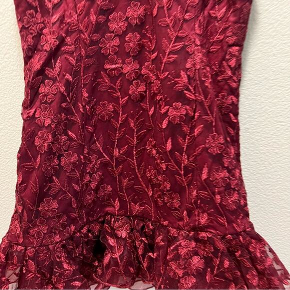 Lulus Lavish Lifestyle Burgundy Embroidered Ruffled Mini Dress Tulle Tutu Size L - Picture 4 of 10